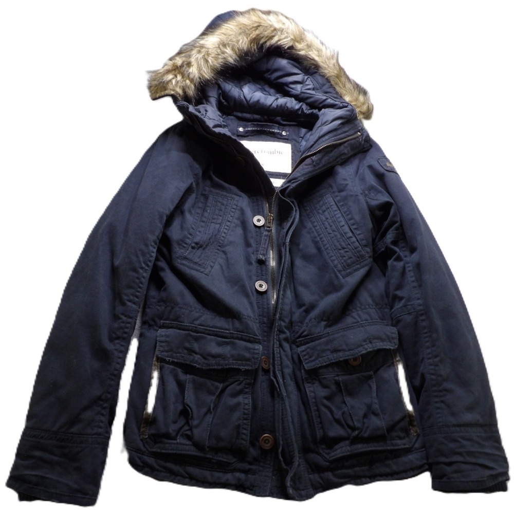 NWT Abercrombie Kids Basin Mountain Parka Boys XL Navy Faux Fur Hood Coat Winter